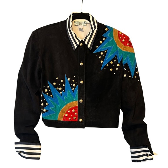 Vintage 80’s Suede Cropped Sunburst Punk Jacket - Picture 3 of 13